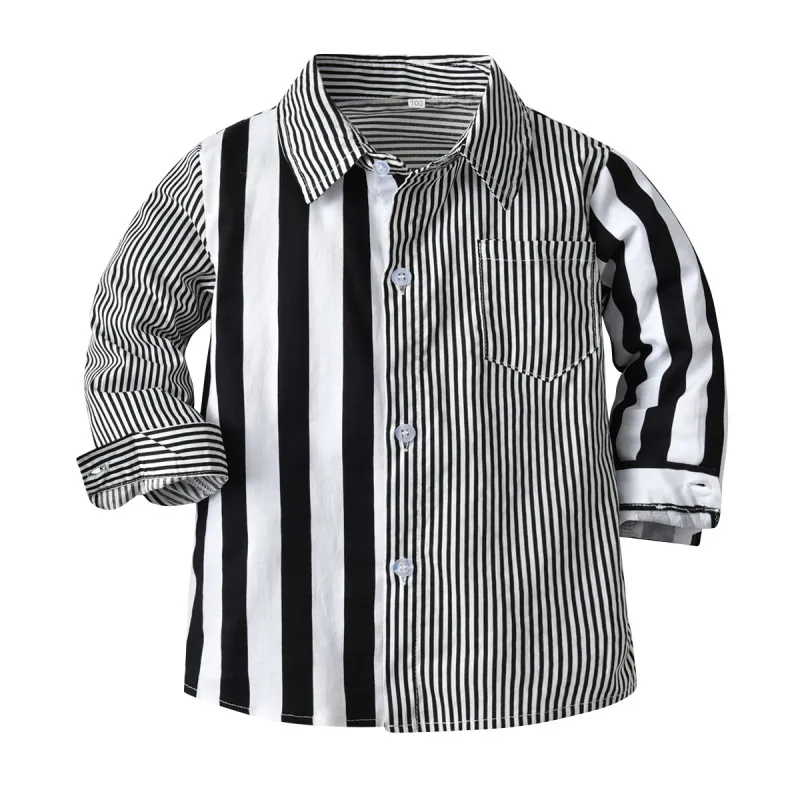 Children Kids Toddlers Boys Contrast Color Cotton Long-Sleeved Shirt