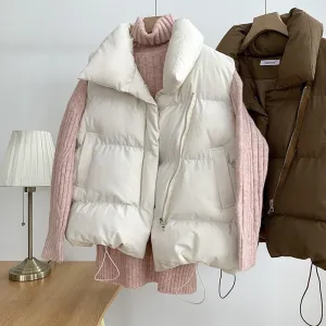 Casual Women Winter Stand-Up Collar Sleeveless Padded Vest Quilted Coat