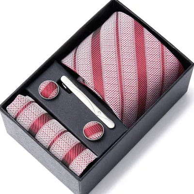 Men's Autumn Fashion Tie Square Scarf Cufflinks Tie Clip and Black Gift Box Five Piece Set