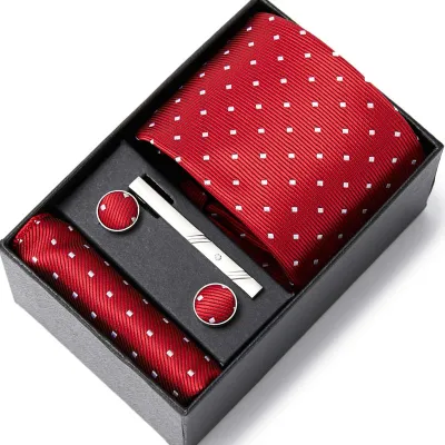 Men's Autumn Fashion Tie Square Scarf Cufflinks Tie Clip and Black Gift Box Five Piece Set