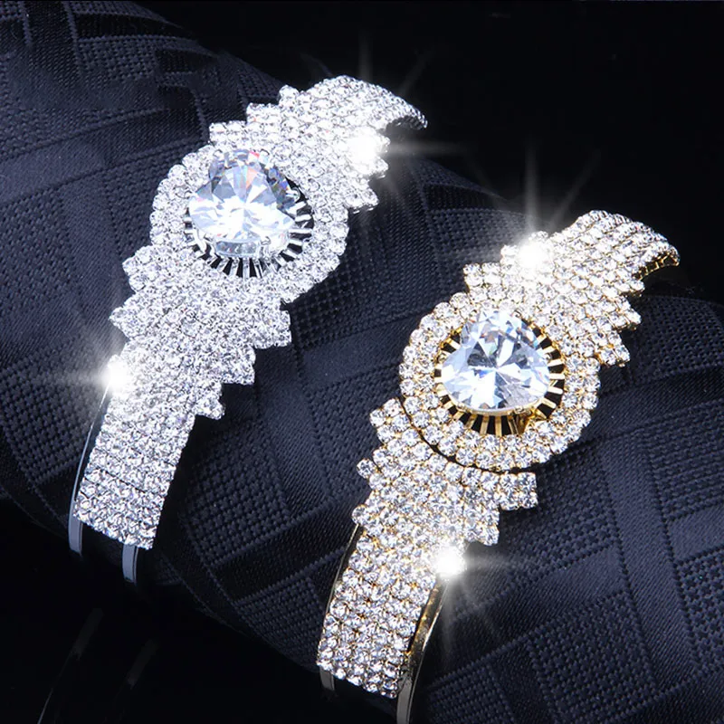 Women's Fashion Zircon Full Diamond Stainless Steel Open Bracelet Heart-Shaped Rhinestones