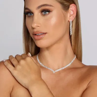 Women's Fashion Ethnic Diamond Rhinestone Necklace Earrings Set