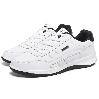Men's Fashion Round Toe Low Top Flat Lace Up PU Sneakers