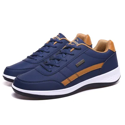 Men's Fashion Round Toe Low Top Flat Lace Up PU Sneakers