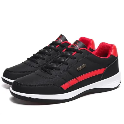 Men's Fashion Round Toe Low Top Flat Lace Up PU Sneakers