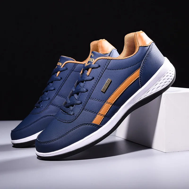 Men's Fashion Round Toe Low Top Flat Lace Up PU Sneakers