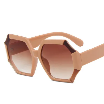 Women Fashion Polygon Contrast Cut Edge Sunglasses AC Lens PC Frame