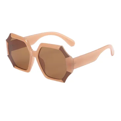 Women Fashion Polygon Contrast Cut Edge Sunglasses AC Lens PC Frame