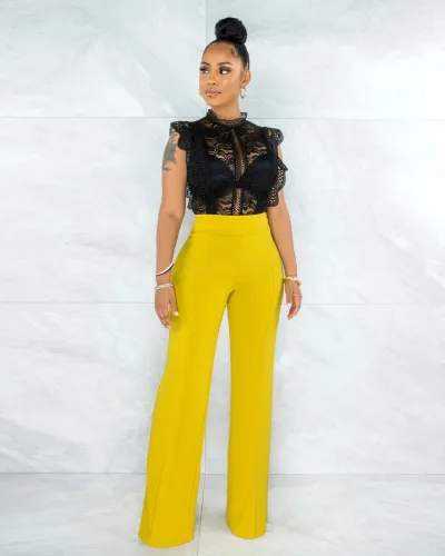 Women High Waist Wide Leg Straight Pants Urban Style Solid Color