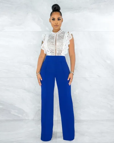 Women High Waist Wide Leg Straight Pants Urban Style Solid Color