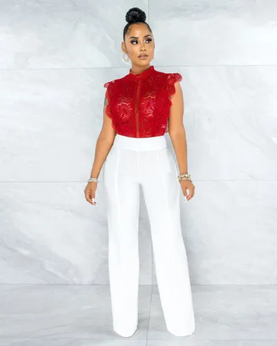 Women High Waist Wide Leg Straight Pants Urban Style Solid Color