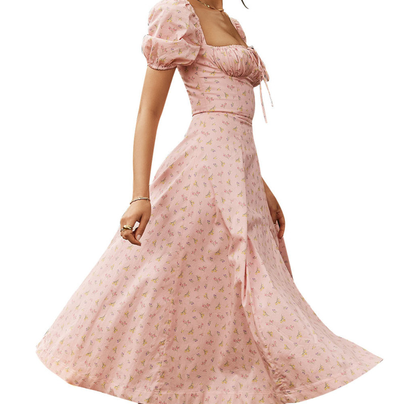 Wholesale Women Sweet Vacation Puff Sleeve Floral Print Lace