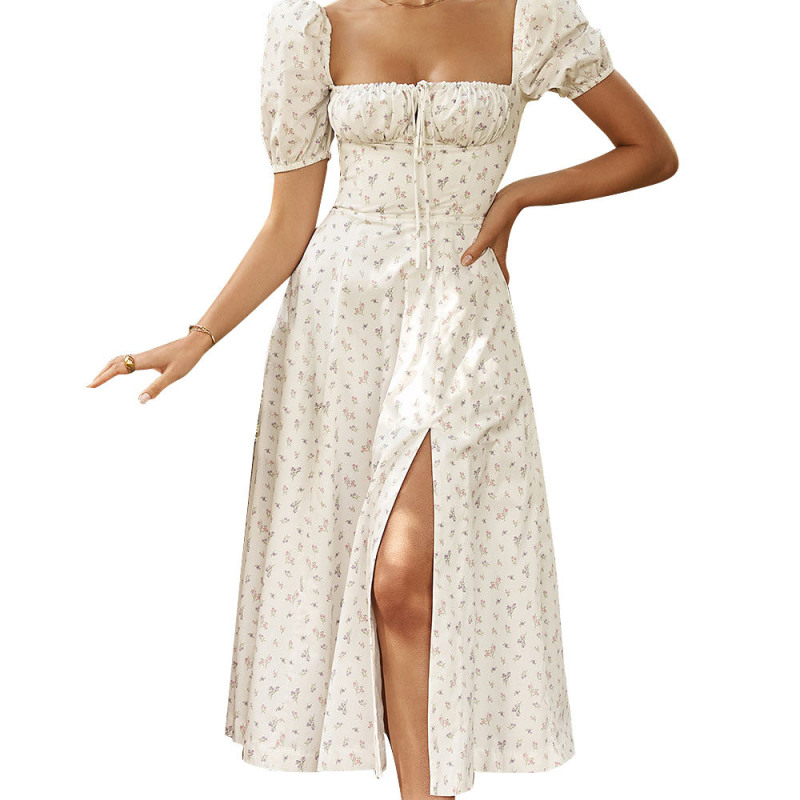 Wholesale Women Sweet Vacation Puff Sleeve Floral Print Lace