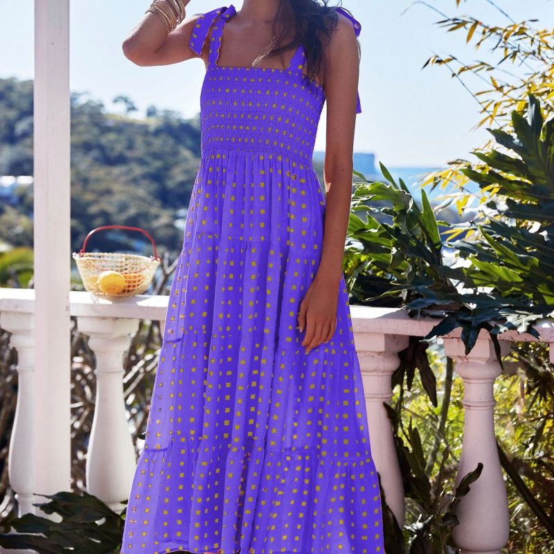 【Since Then】French Vacation Floral Suspender Long Dress french suspender beach vacation dress women's sexy backless