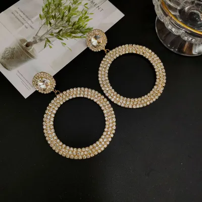 Women Exaggerated Rhinestone Large Circle Stud Earrings