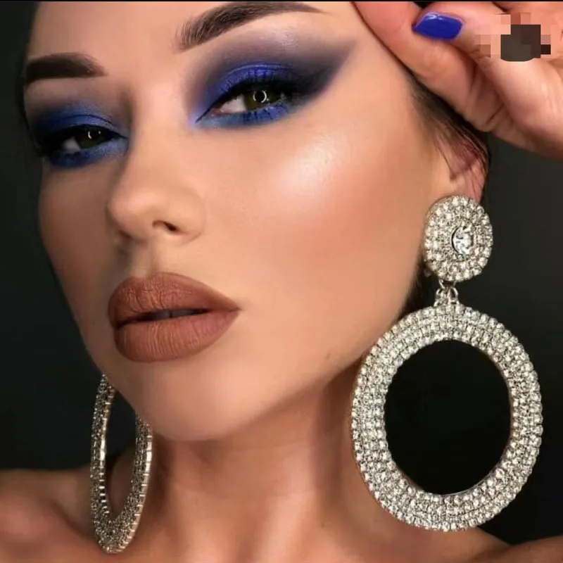 Women Exaggerated Rhinestone Large Circle Stud Earrings