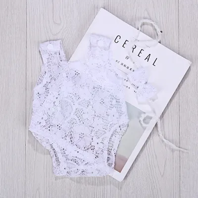 Newborn Baby Girls Lace Hollow Bow Bodysuit Photo Props Toddler Sleeveless Triangle Bodysuit Unisex