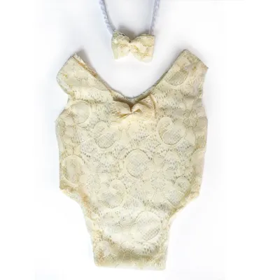 Newborn Baby Girls Lace Hollow Bow Bodysuit Photo Props Toddler Sleeveless Triangle Bodysuit Unisex