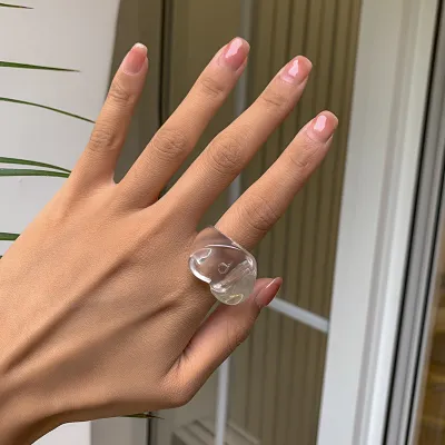 Women Fashion Candy Color Heart Resin Ring