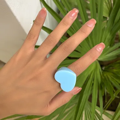 Women Fashion Candy Color Heart Resin Ring