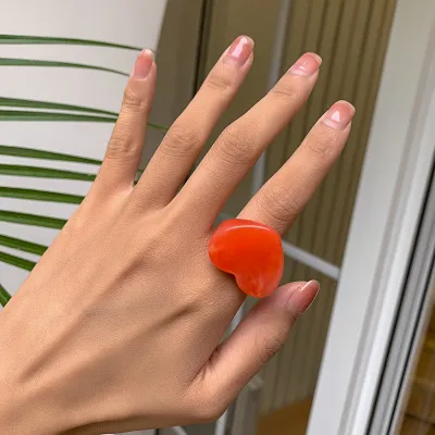Women Fashion Candy Color Heart Resin Ring