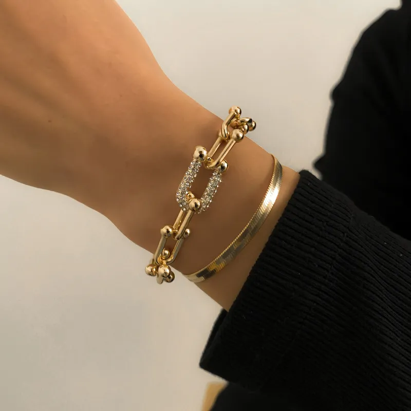 Women's Fashion Flow Diamond U Buckle Bracelet Set