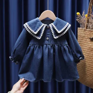 Children Kids Toddlers Girls Long Sleeve Denim Princess Dress