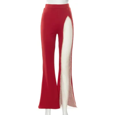 Women Slim Fit Sexy Slit Mesh High Waist Hip Casual Pants