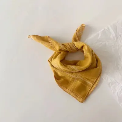 Children Kids Toddlers Square Plaid Cotton Handkerchief Scarf
