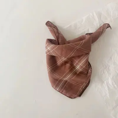 Children Kids Toddlers Square Plaid Cotton Handkerchief Scarf