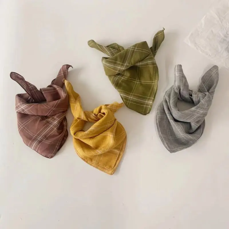 Children Kids Toddlers Square Plaid Cotton Handkerchief Scarf