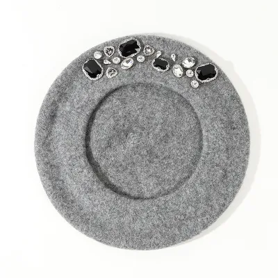Women's Fashion Wool Rhinestone Pumpkin Beret Hat Dome Style