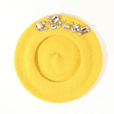 Women's Fashion Wool Rhinestone Pumpkin Beret Hat Dome Style