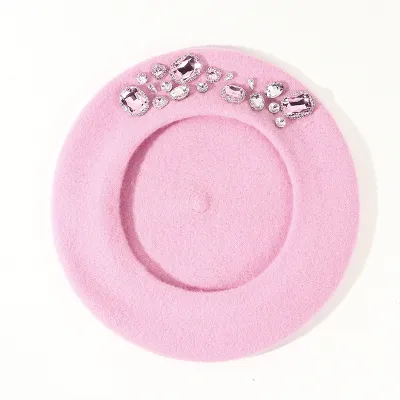 Women's Fashion Wool Rhinestone Pumpkin Beret Hat Dome Style