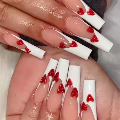 Women's Simple Burgundy Heart Shiny Wearable Nail Art Patch