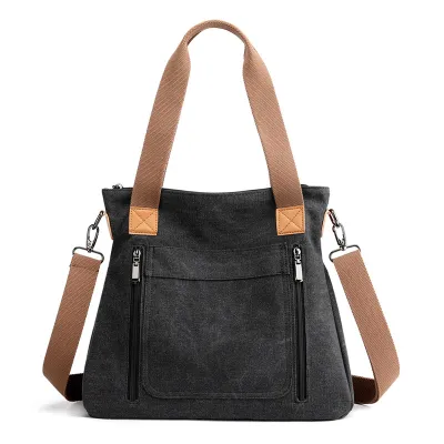 Women Casual Hand-Held Zipper Large Capacity Canvas Commuter Bag