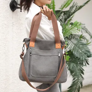 Women Casual Hand-Held Zipper Large Capacity Canvas Commuter Bag