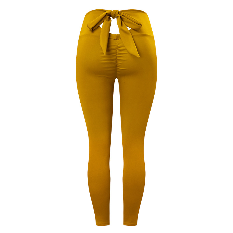 Women Pants Clearance Sale Women Trends Casual Solid Pocket Leggings Sports  Nine-Point Yoga Pants Yellow M P29535 