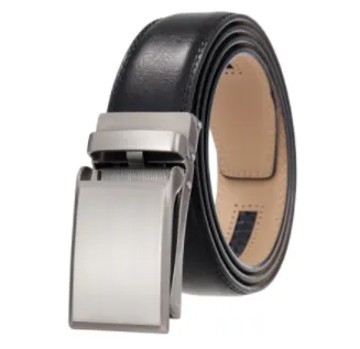 Men Casual Automatic Buckle Solid Color Cowhide Leather Belt