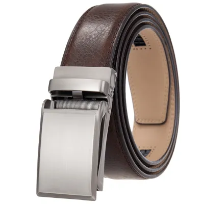 Men Casual Automatic Buckle Solid Color Cowhide Leather Belt