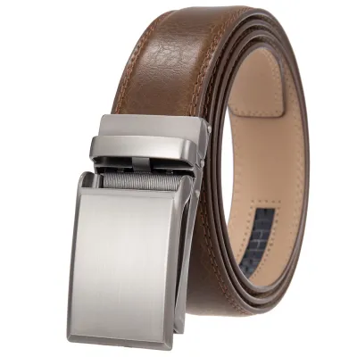 Men Casual Automatic Buckle Solid Color Cowhide Leather Belt