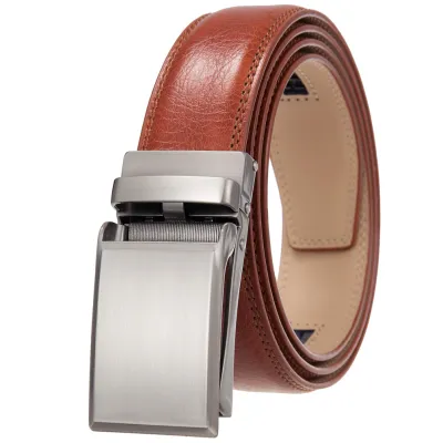 Men Casual Automatic Buckle Solid Color Cowhide Leather Belt