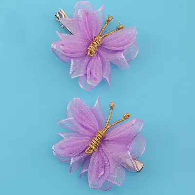 Children Kids Toddlers Girls Mesh Butterfly Hair Clips Cartoon Fabric Duckbill Clips