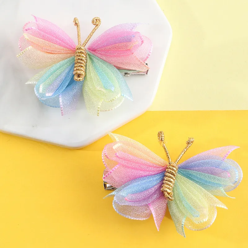 Children Kids Toddlers Girls Mesh Butterfly Hair Clips Cartoon Fabric Duckbill Clips