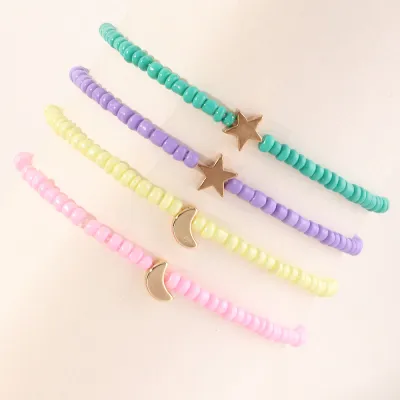 Children Kids Toddlers Girls Star Moon Solid Color Bead Anklet