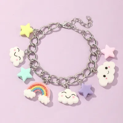 Children Kids Toddler Girls Rainbow Cloud Pendant Bracelet 17+5cm Alloy