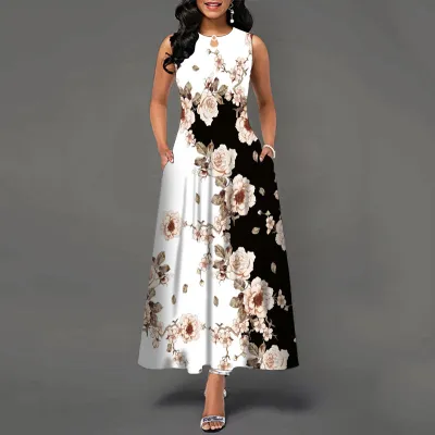 Women Plus Size Casual Elegant Graphic Print Sleeveless Swing Maxi Dress