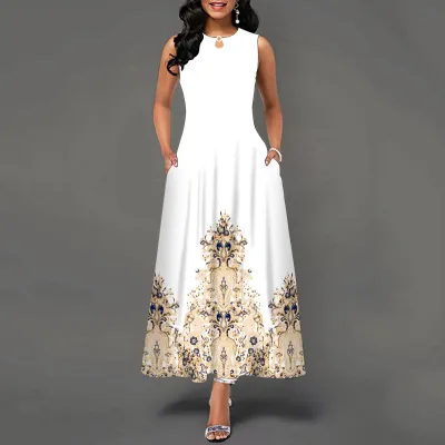 Women Plus Size Casual Elegant Graphic Print Sleeveless Swing Maxi Dress