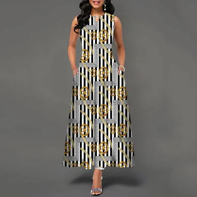 Women Plus Size Casual Elegant Graphic Print Sleeveless Swing Maxi Dress