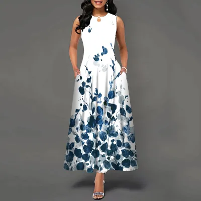 Women Plus Size Casual Elegant Graphic Print Sleeveless Swing Maxi Dress